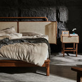 Ash Wood Walnut King Wingback Bed with Headboard and Legs Image - 6