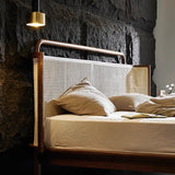 Ash Wood Walnut King Wingback Bed with Headboard and Legs Image - 7