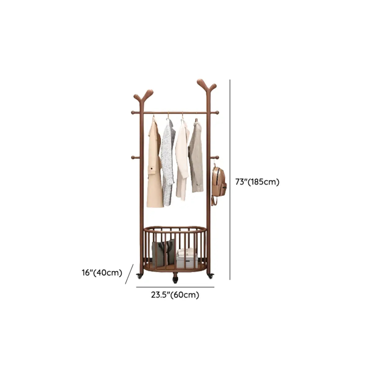 Ash Wooden Standing Hooks Coat Rack with Storage Drawers Image - 16
