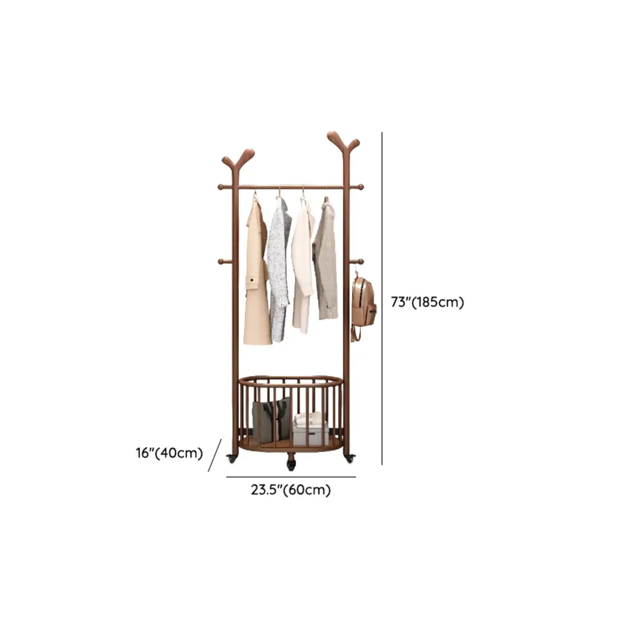 Ash Wooden Standing Hooks Coat Rack with Storage Drawers Image - 16