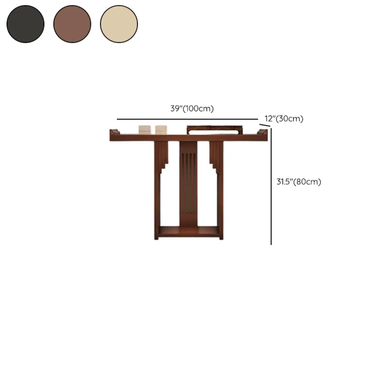Asian-Inspired Floor Shelf Wood Brown Console Table Image - 10
