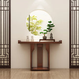 Asian-Inspired Floor Shelf Wood Brown Console Table Image - 2