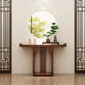 Asian-Inspired Floor Shelf Wood Brown Console Table Image - 2