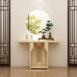 Asian-Inspired Floor Shelf Wood Brown Console Table Image - 5
