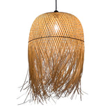 Asian Natural Bamboo Woven Fringe Restaurant Pendant Light Image - 10
