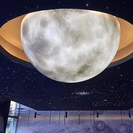 Astronomic Grey Dome Moon Resin Flush Mount Light Image - 1
