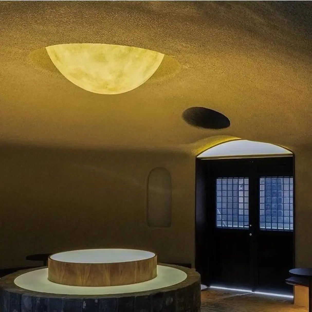 Astronomic Grey Dome Moon Resin Flush Mount Light Image - 3