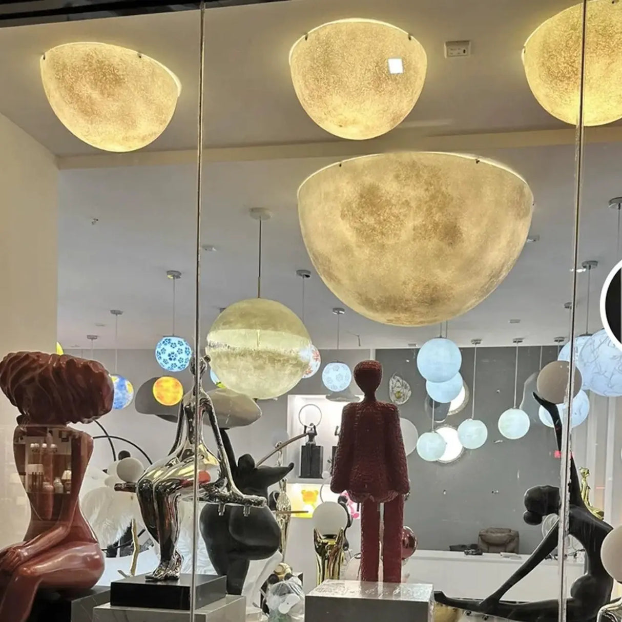Astronomic Grey Dome Moon Resin Flush Mount Light Image - 4
