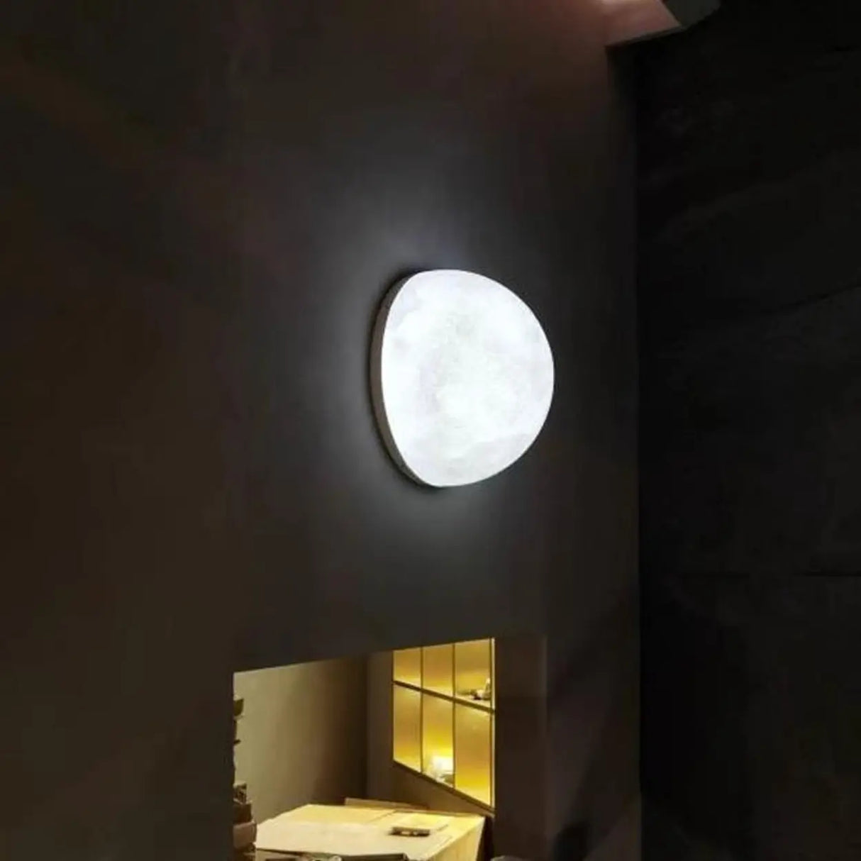 Astronomic Grey Dome Moon Resin Flush Mount Light Image - 5