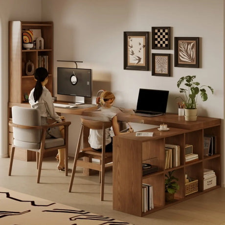 Auburn Finish Standard Wood Computer Desk with Drawers Image - 1