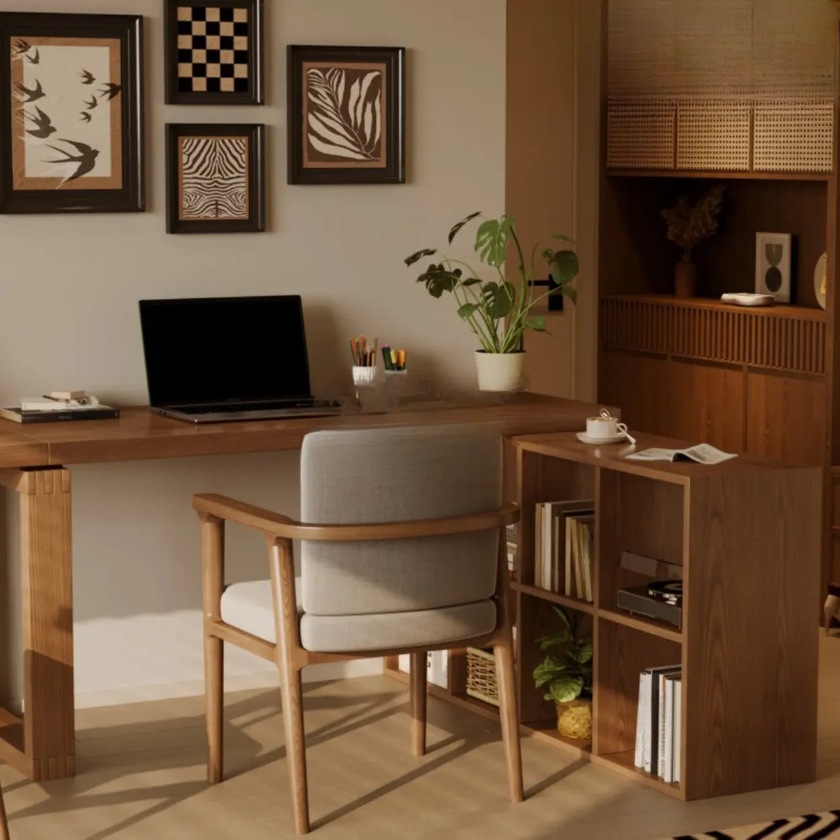 Auburn Finish Standard Wood Computer Desk with Drawers Image - 11