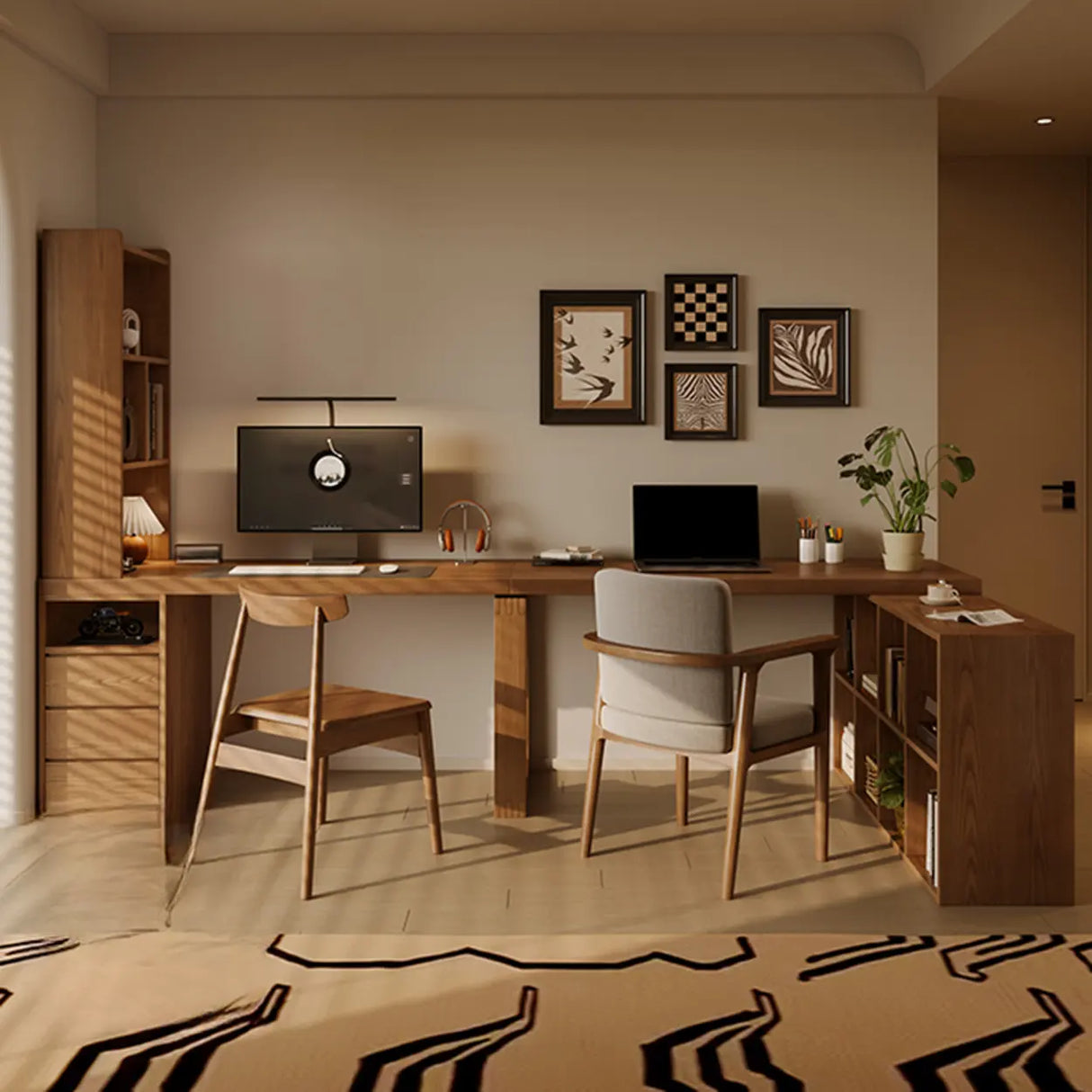 Auburn Finish Standard Wood Computer Desk with Drawers Image - 12