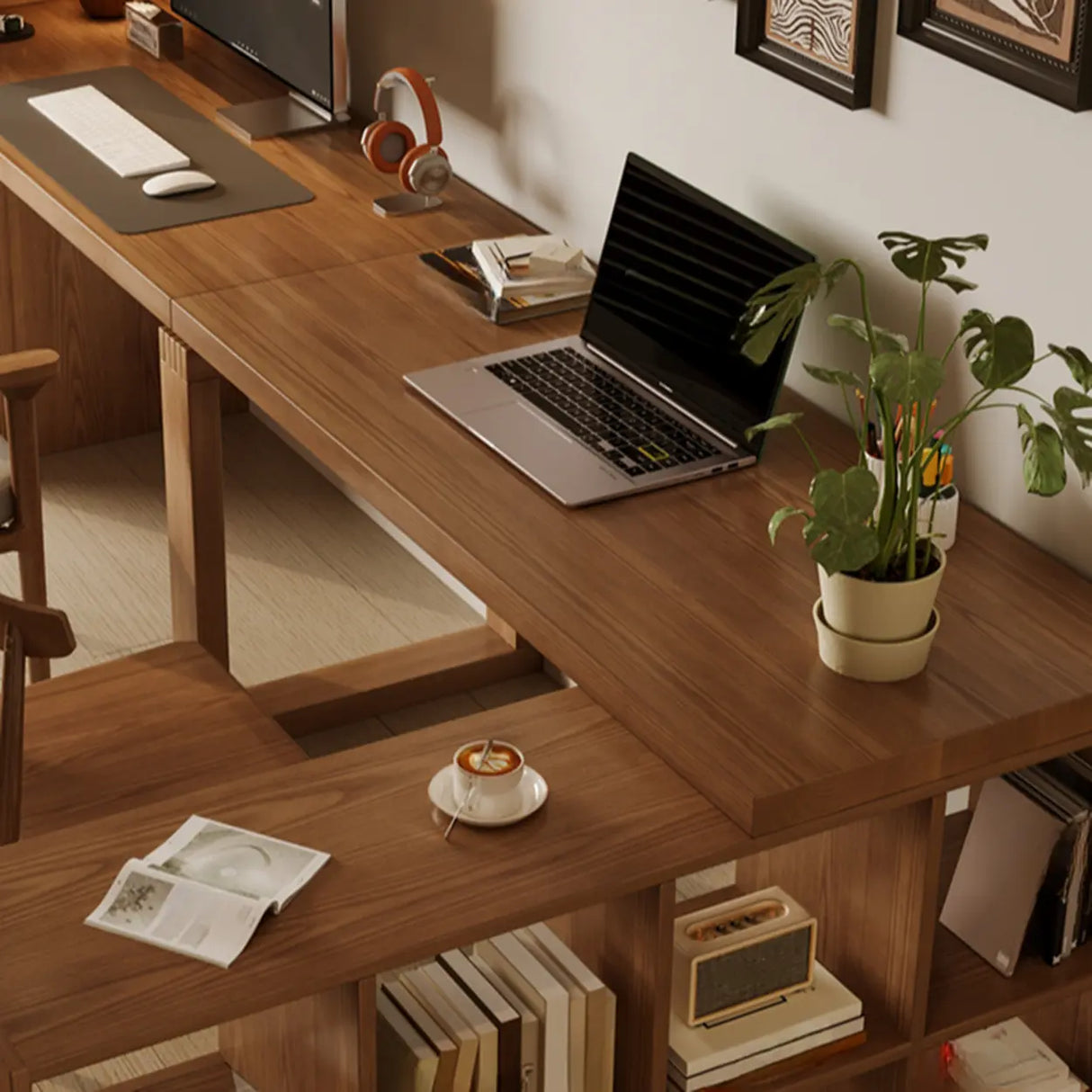 Auburn Finish Standard Wood Computer Desk with Drawers Image - 13