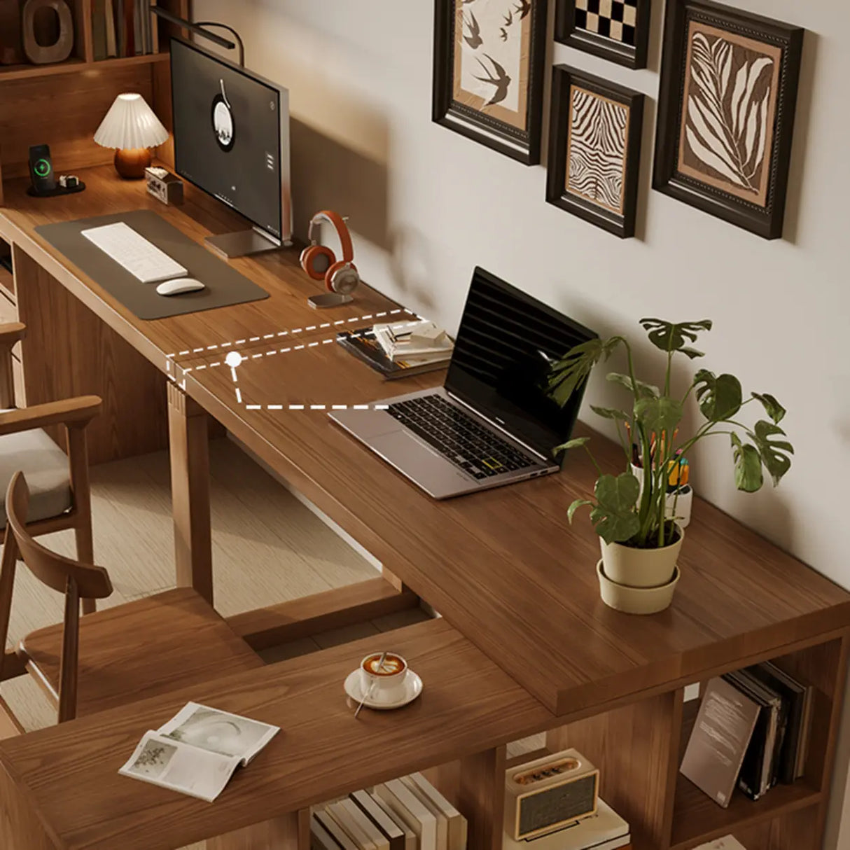 Auburn Finish Standard Wood Computer Desk with Drawers Image - 17