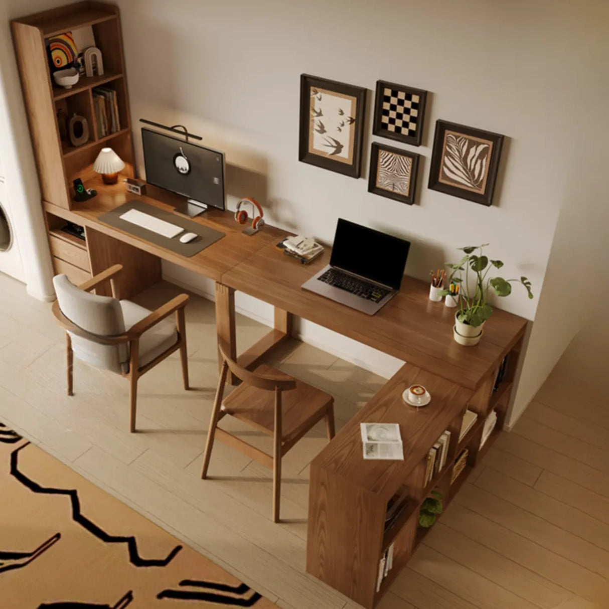 Auburn Finish Standard Wood Computer Desk with Drawers Image - 21