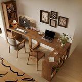 Auburn Finish Standard Wood Computer Desk with Drawers Image - 21