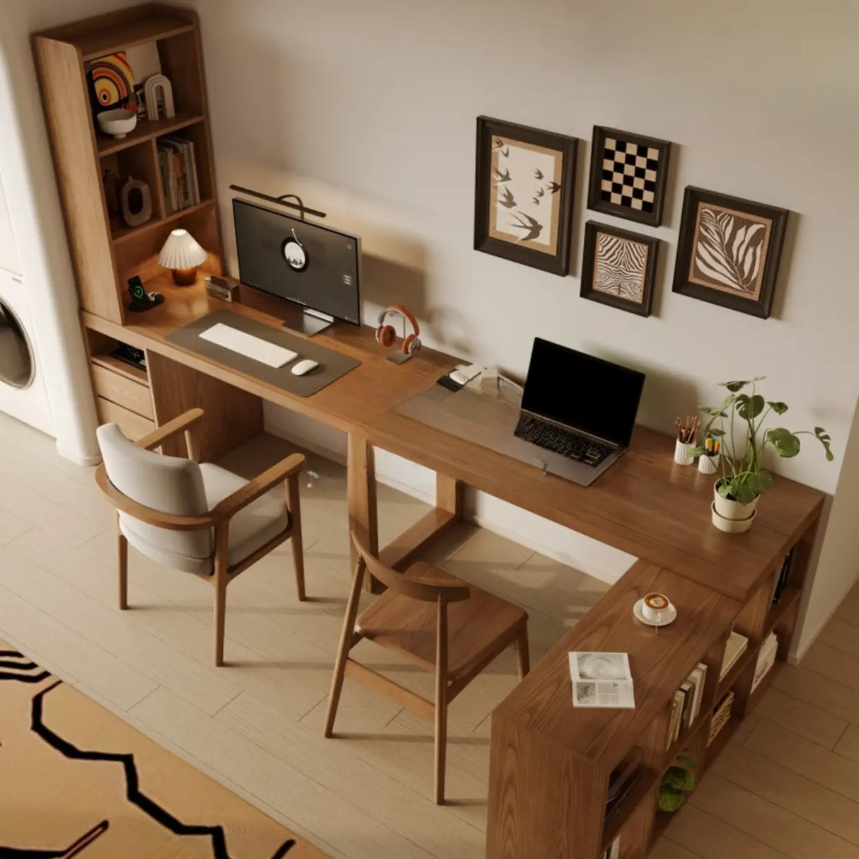 Auburn Finish Standard Wood Computer Desk with Drawers Image - 4