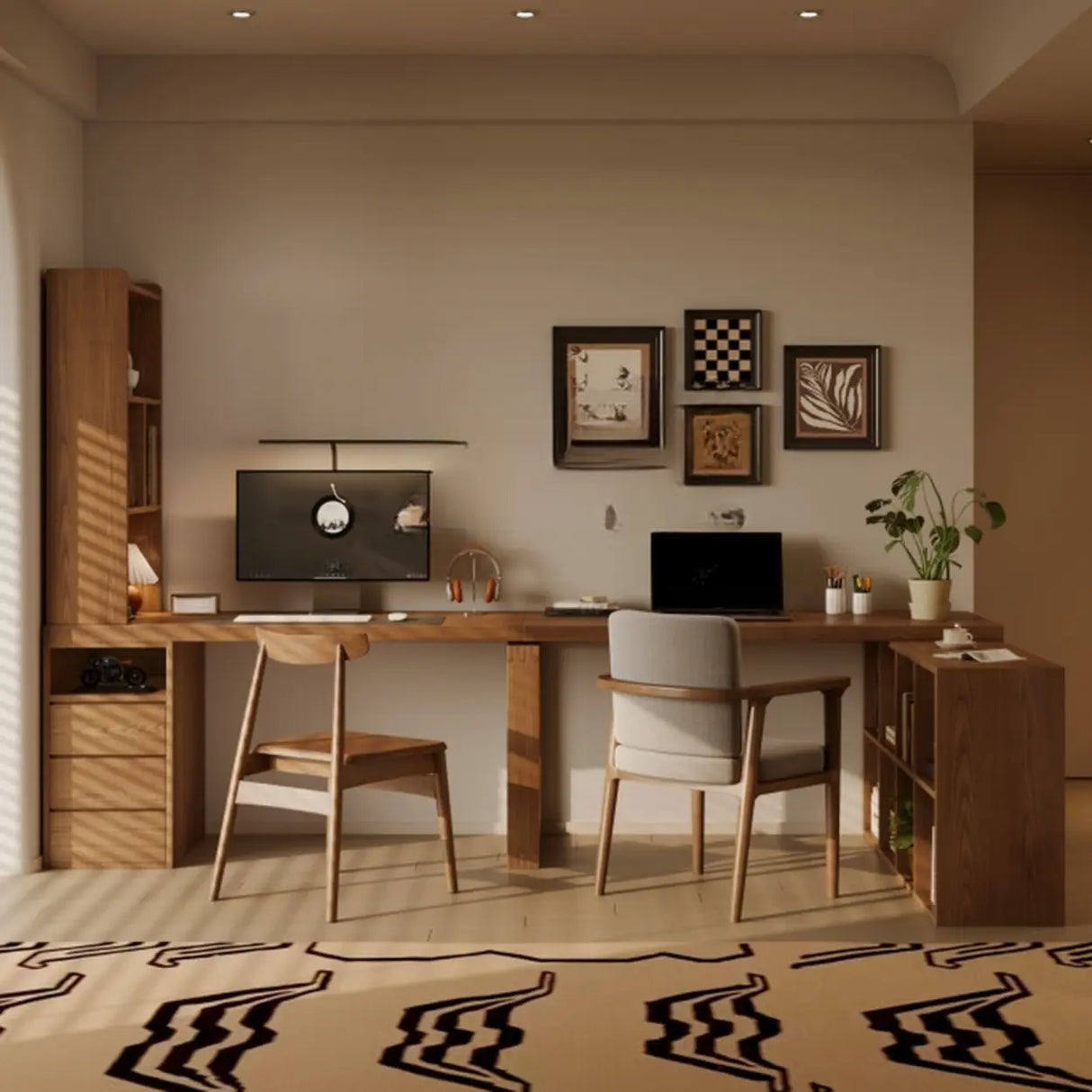Auburn Finish Standard Wood Computer Desk with Drawers Image - 6