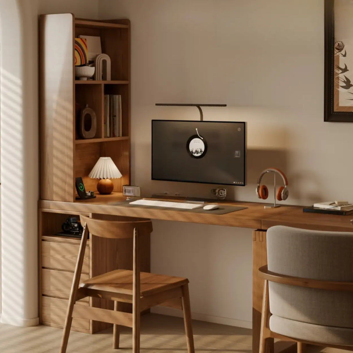 Auburn Finish Standard Wood Computer Desk with Drawers Image - 8