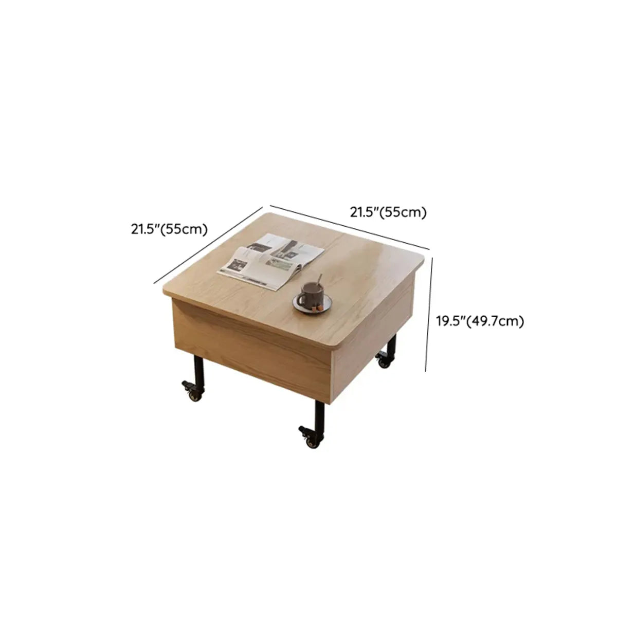 Avocado Green Wood Square Coffee Table with Storage Image - 15