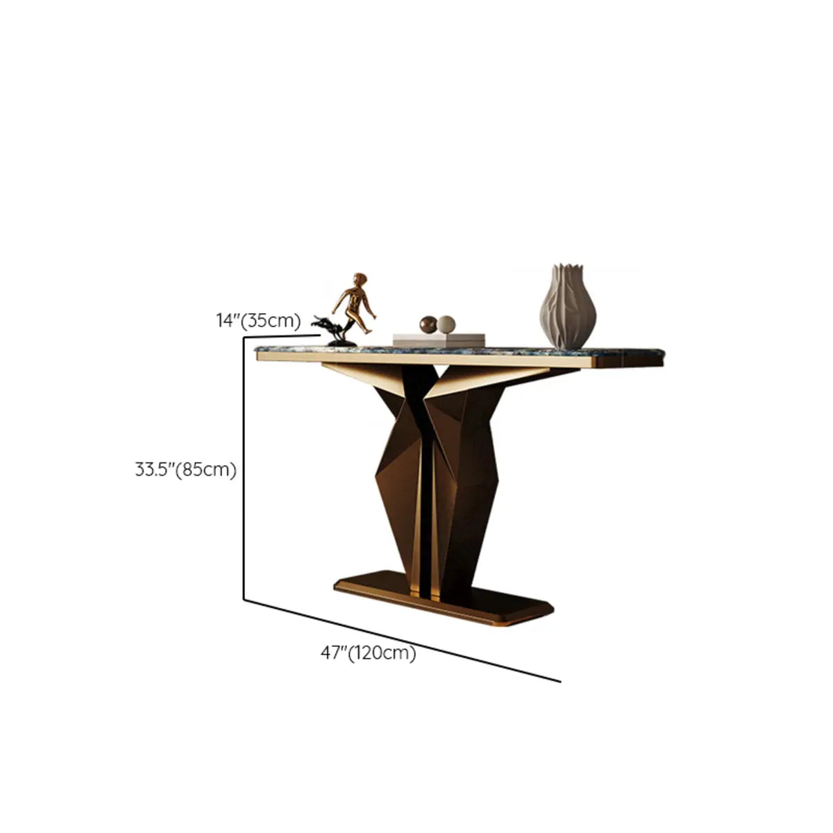 Azure Pedestal Base Marble Rectangular Top Console Table 