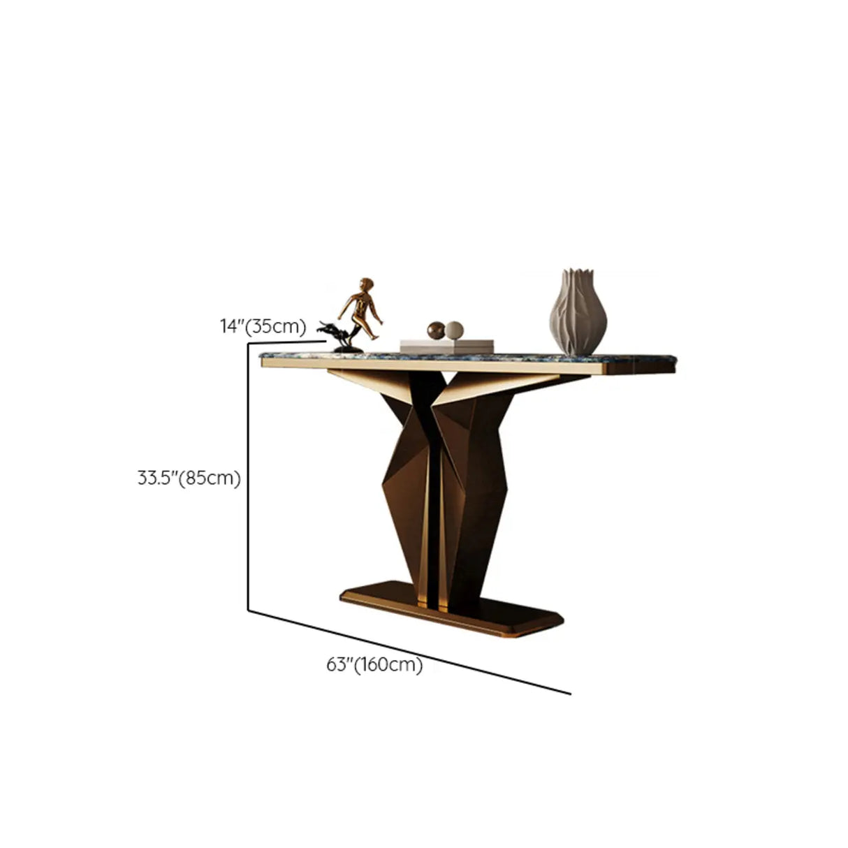 Azure Pedestal Base Marble Rectangular Top Console Table Image - 9