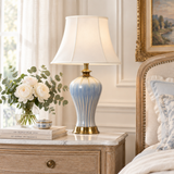 Elegant Fabric Drum Shape Ceramic Vase Table Lamp