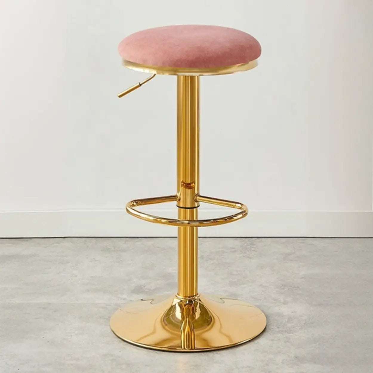 Backless Round Upholstered Gold Metal Base Bar Stool Image - 10