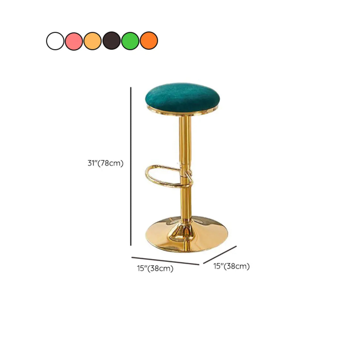 Backless Round Upholstered Gold Metal Base Bar Stool 