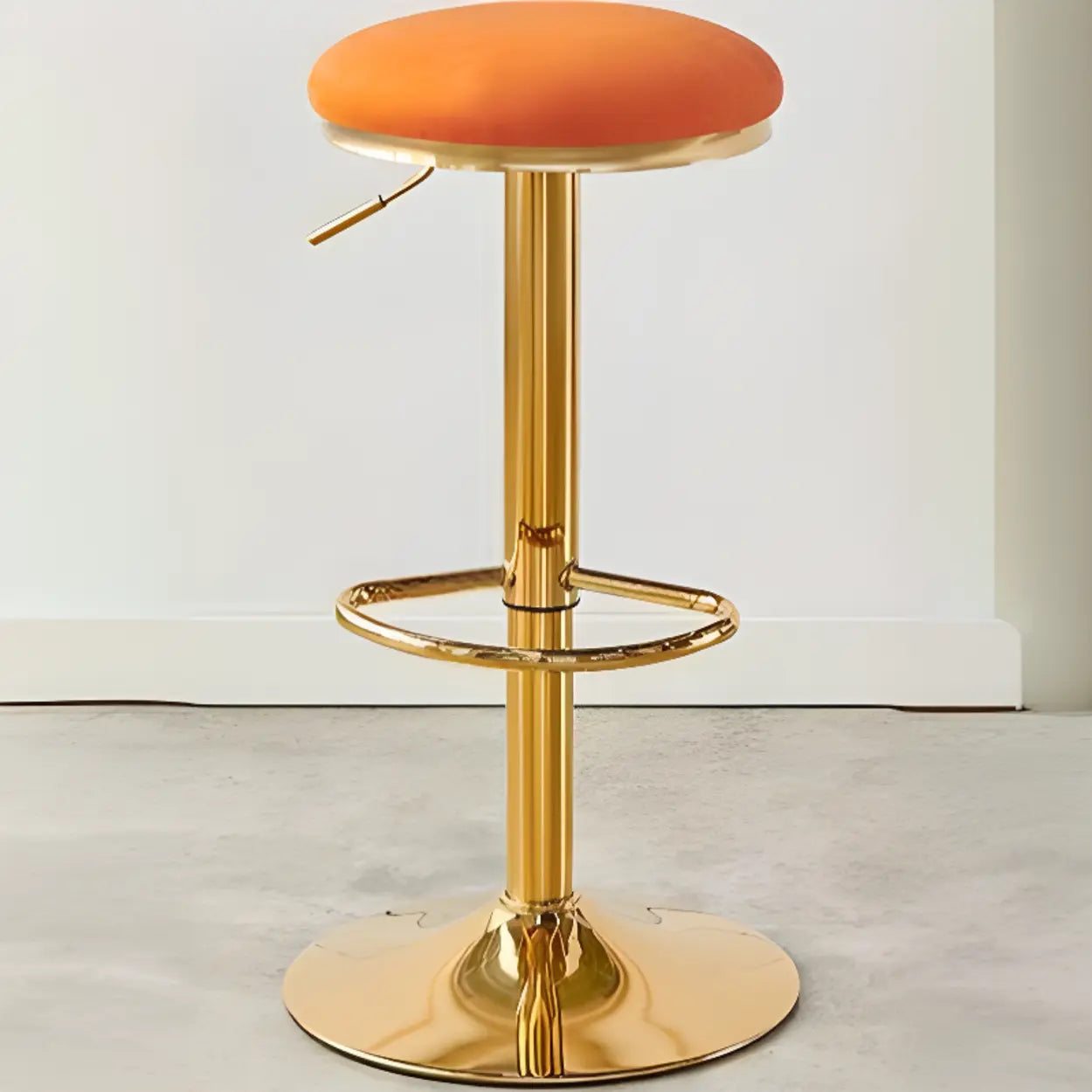 Backless Round Upholstered Gold Metal Base Bar Stool Image - 3