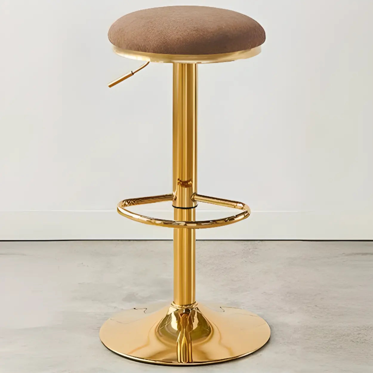 Backless Round Upholstered Gold Metal Base Bar Stool Image - 5