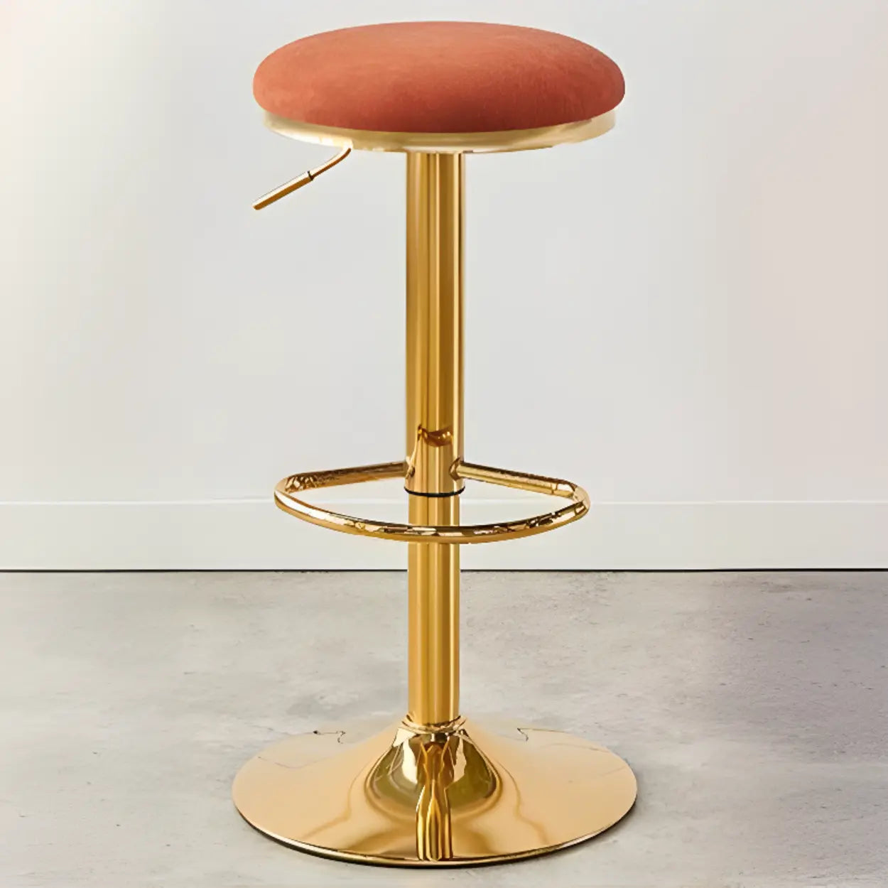 Backless Round Upholstered Gold Metal Base Bar Stool Image - 7