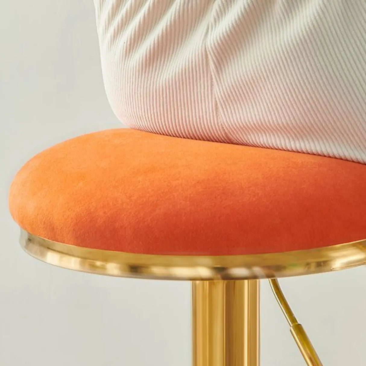 Backless Round Upholstered Gold Metal Base Bar Stool Image - 8