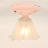 Balcony Pastoral Pink Flower Glass Flush Mount Light Image - 2