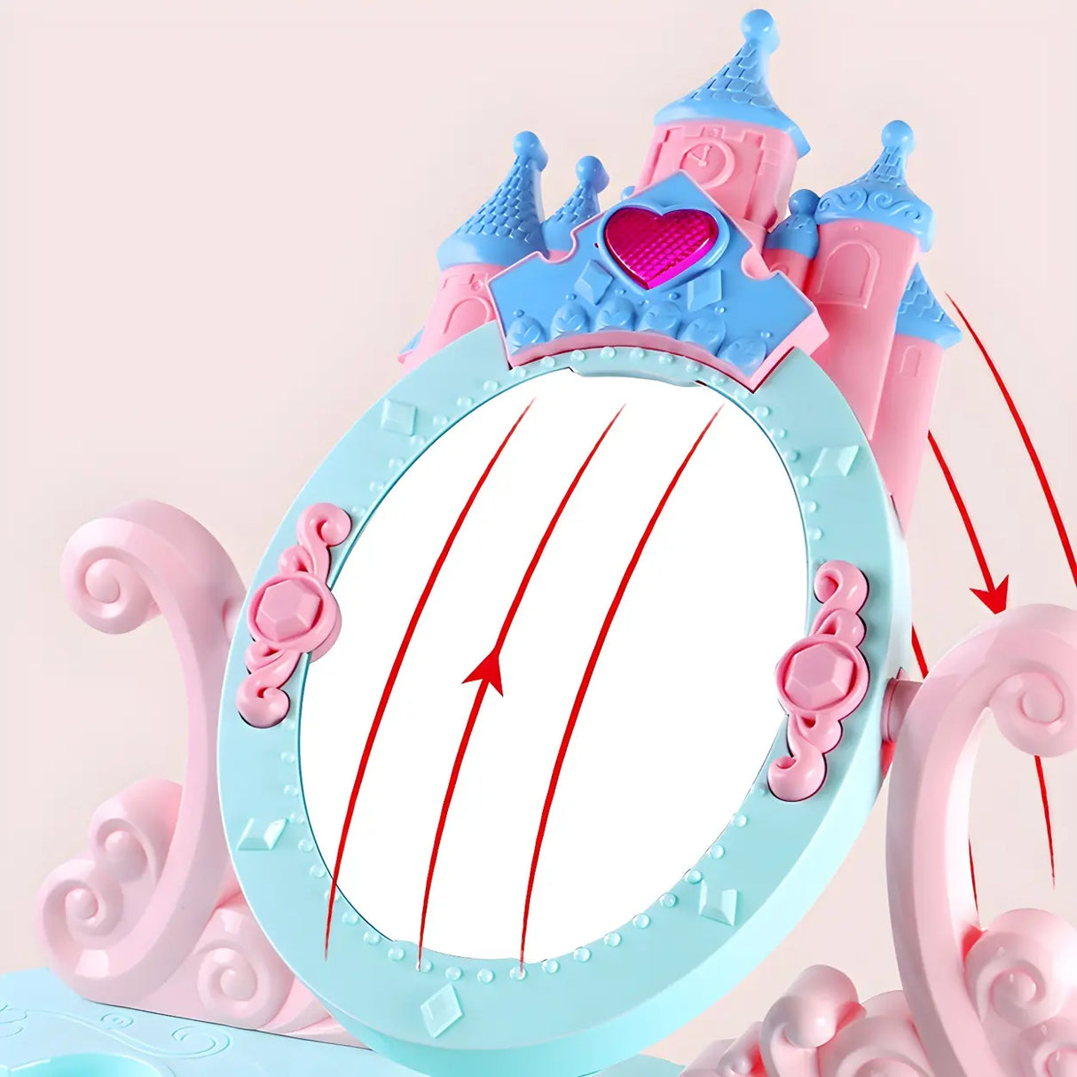Ball Feet Plastic Castle Shape Pink Kids Vanity with Mirror Image - 10