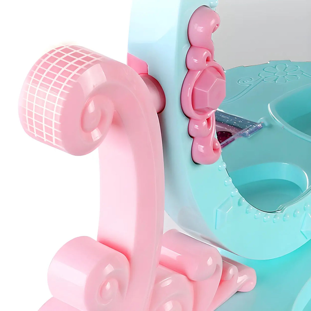 Ball Feet Plastic Castle Shape Pink Kids Vanity with Mirror Image - 11