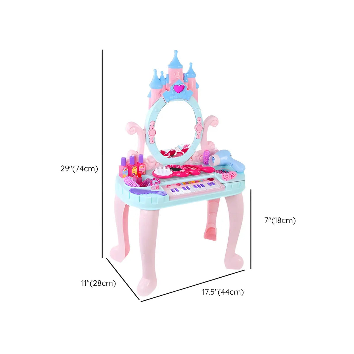 Ball Feet Plastic Castle Shape Pink Kids Vanity with Mirror 