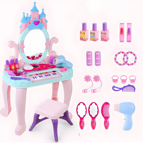 Ball Feet Plastic Castle Shape Pink Kids Vanity with Mirror Image - 2