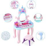 Ball Feet Plastic Castle Shape Pink Kids Vanity with Mirror Image - 7