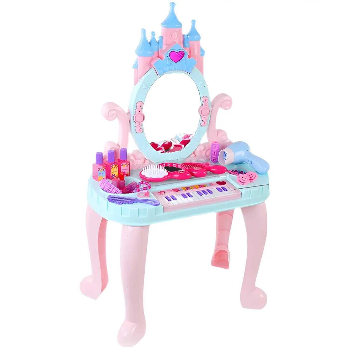 Ball Feet Plastic Castle Shape Pink Kids Vanity with Mirror Image - 8