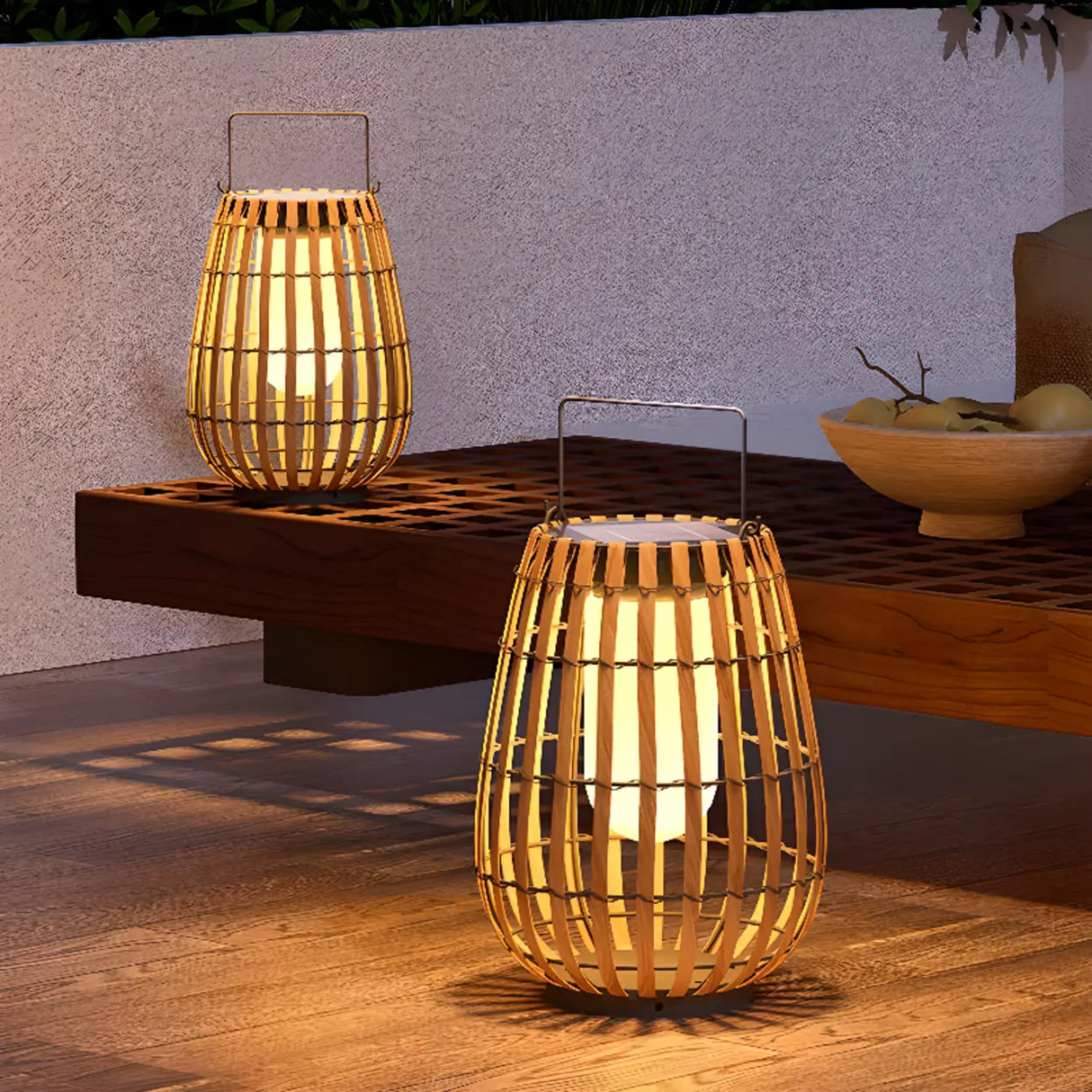 Bamboo Lantern Outdoor Table Lamp Portable Pillar Light Image - 1
