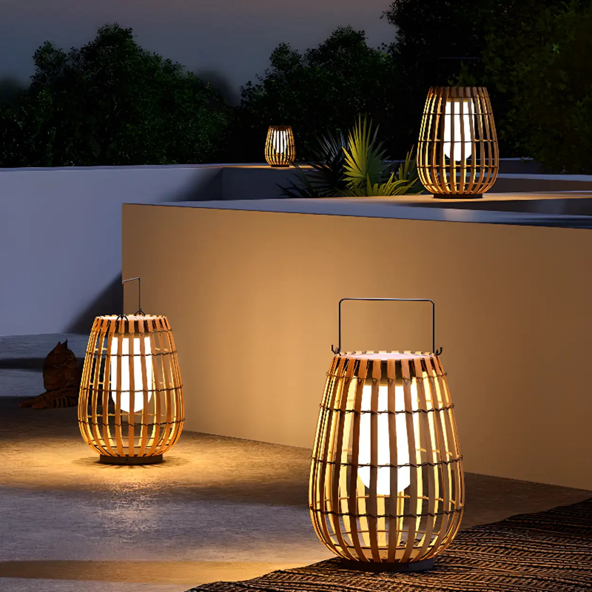 Bamboo Lantern Outdoor Table Lamp Portable Pillar Light Image - 6