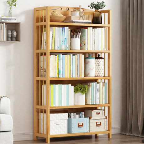 Bamboo Rustic Adjustable Shelves Wood Vertical Bookcase Image - 1