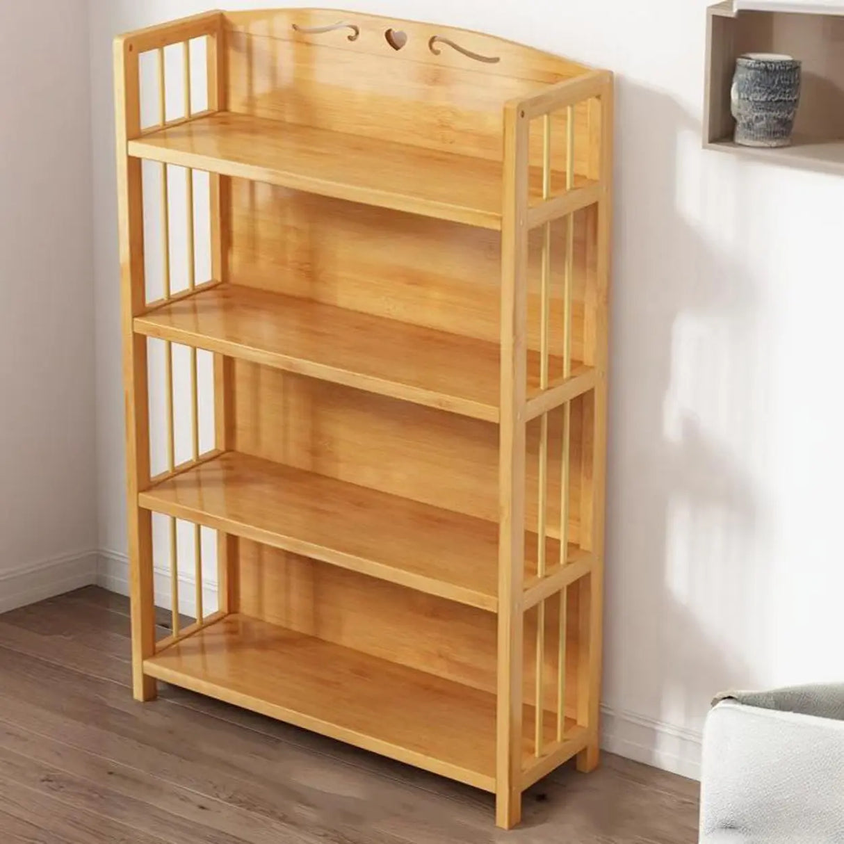 Bamboo Rustic Adjustable Shelves Wood Vertical Bookcase Image - 11