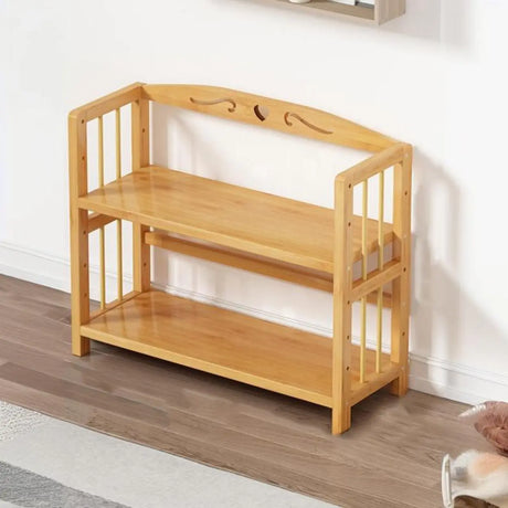 Bamboo Rustic Adjustable Shelves Wood Vertical Bookcase Image - 2