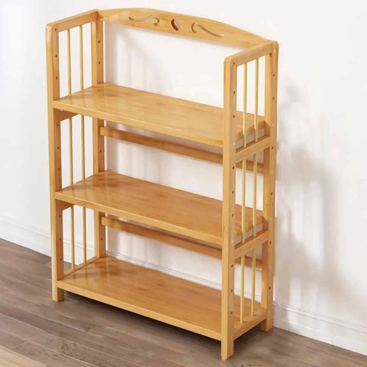 Bamboo Rustic Adjustable Shelves Wood Vertical Bookcase Image - 3