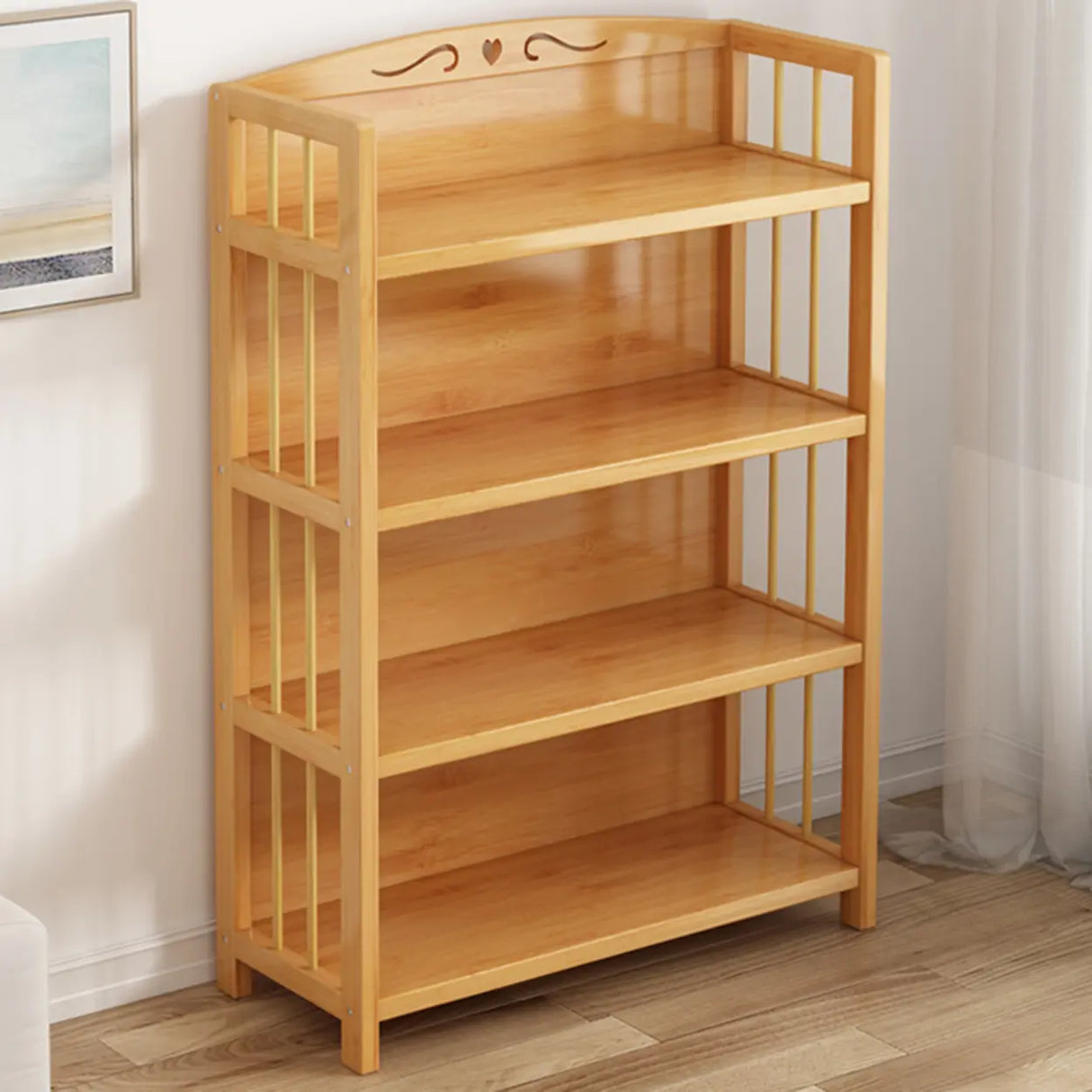 Bamboo Rustic Adjustable Shelves Wood Vertical Bookcase Image - 4
