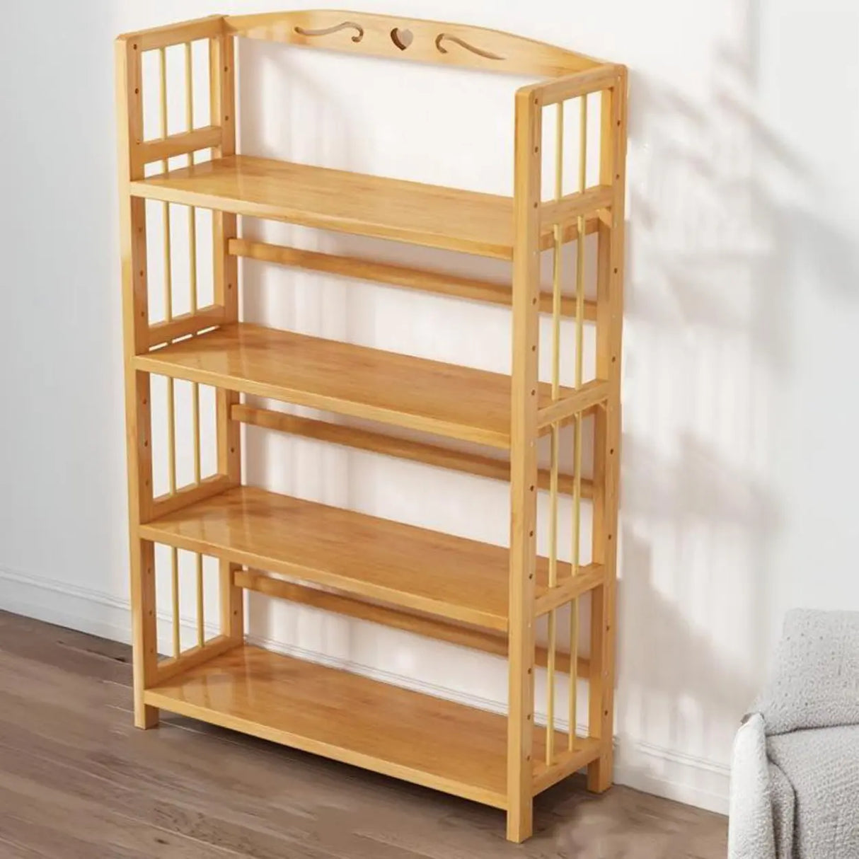 Bamboo Rustic Adjustable Shelves Wood Vertical Bookcase Image - 5