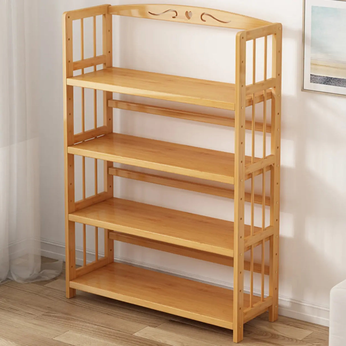 Bamboo Rustic Adjustable Shelves Wood Vertical Bookcase Image - 6