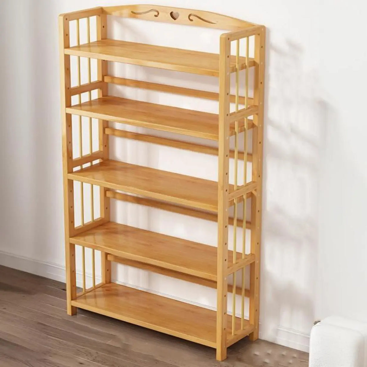 Bamboo Rustic Adjustable Shelves Wood Vertical Bookcase Image - 7